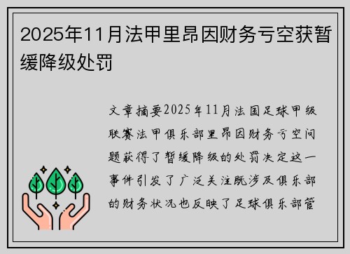 2025年11月法甲里昂因财务亏空获暂缓降级处罚